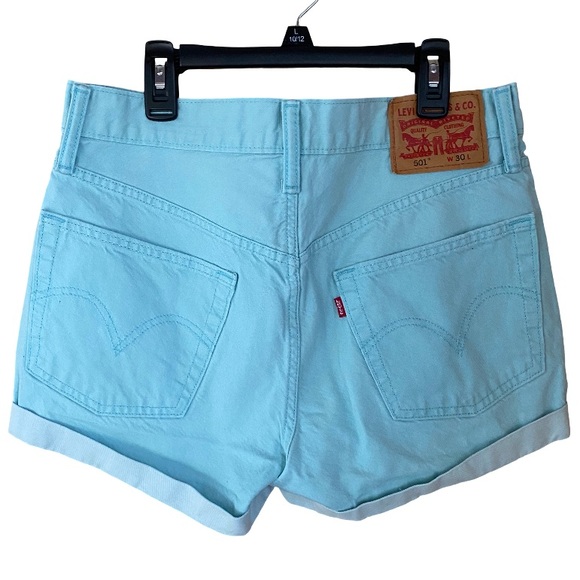 Levi's 501 sky blue denim button fly cutoff shorts size W30 - Picture 2 of 9